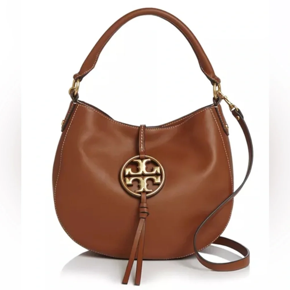 New Tory Burch Mini Miller Brown Cognac Leather Hobo Saddle Crossbody Bag Purse